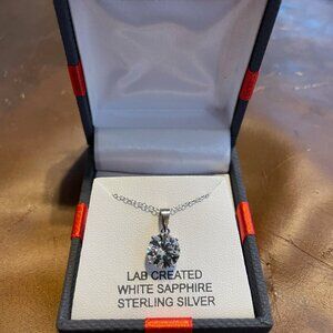 Sterling Silver 18" Necklace w/ Large White Sapphire Pendant